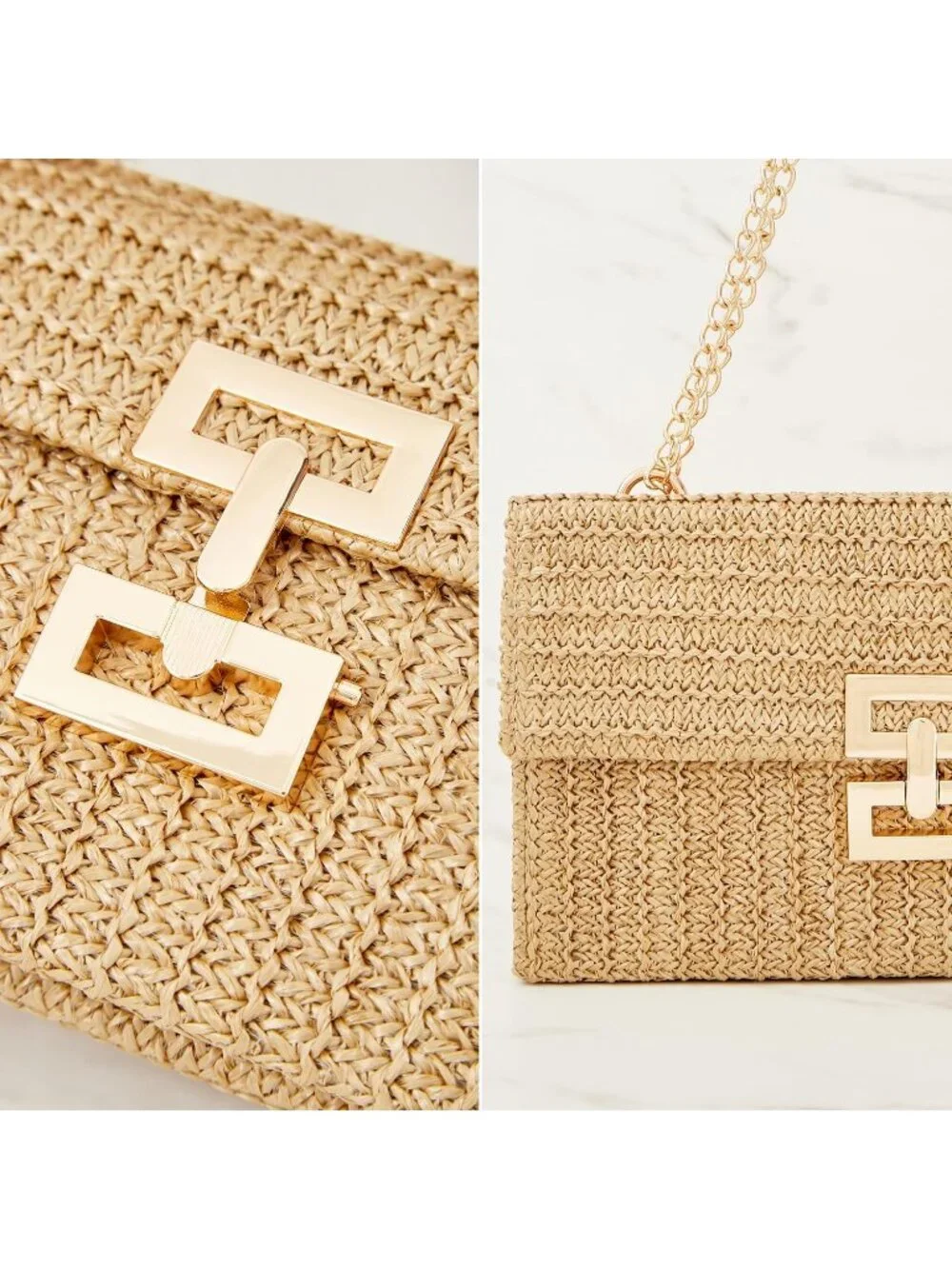 Women’s Khaki2 Straw Woven Clutch Purse Crossbody Evening Wedding Handbag